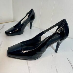 Franco Carolli Black Patent Leather peep toe Slingback High Heels Stilettos 9.5M